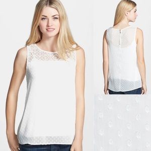BOBEAU by Nordstrom Crochet Yoke Swiss Dot Tank